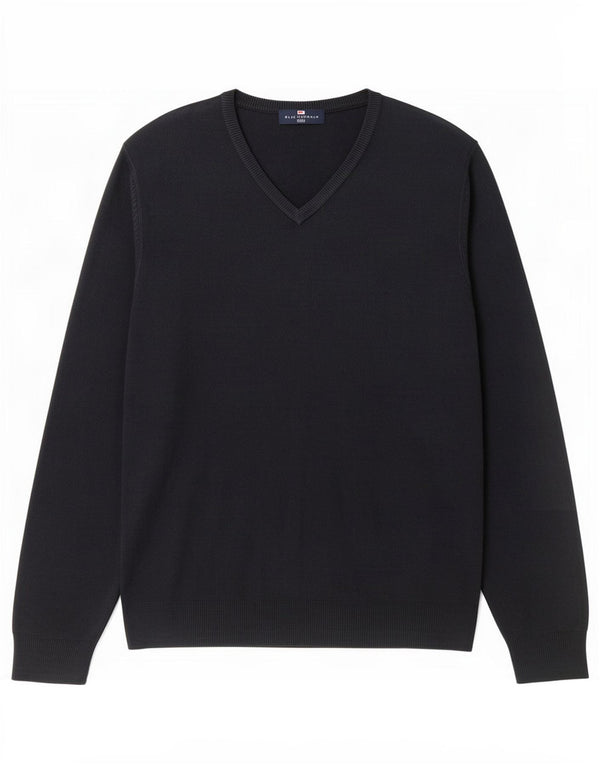 Maglione da uomo Marks & Spencer con scollo a V blu Harbour, acrilico blu scuro medio