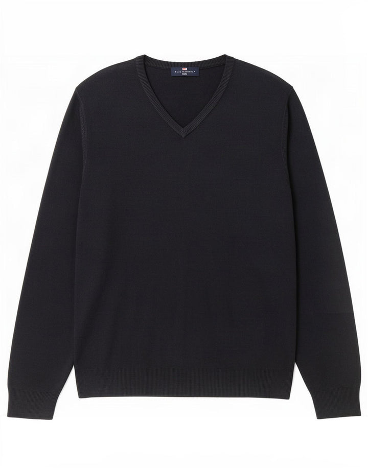 Maglione da uomo Marks & Spencer con scollo a V blu Harbour, acrilico blu scuro medio