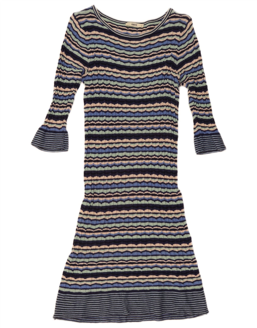 Abito maglione da donna con maniche a 3/4 Oasis UK 12 a righe multicolori medie