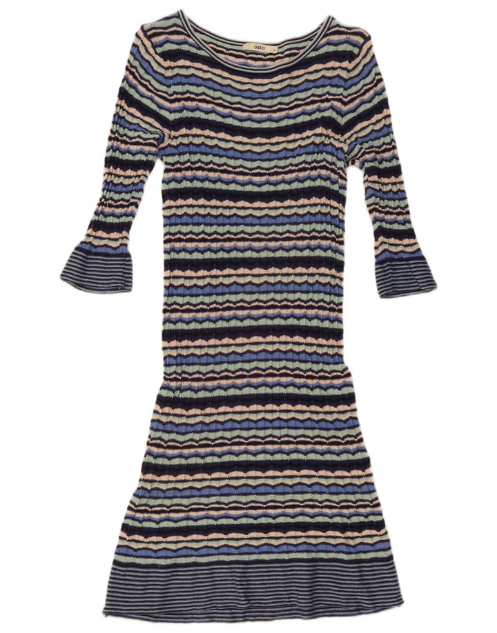 Abito maglione da donna con maniche a 3/4 Oasis UK 12 a righe multicolori medie