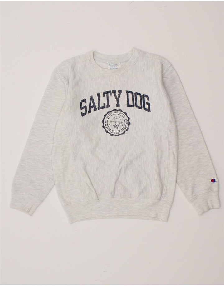 CHAMPION Boys Graphic Sweatshirt Jumper 7-8 Years Medium Grey Cotton Vintage Champion and Second-Hand Champion from Messina Hembry 
