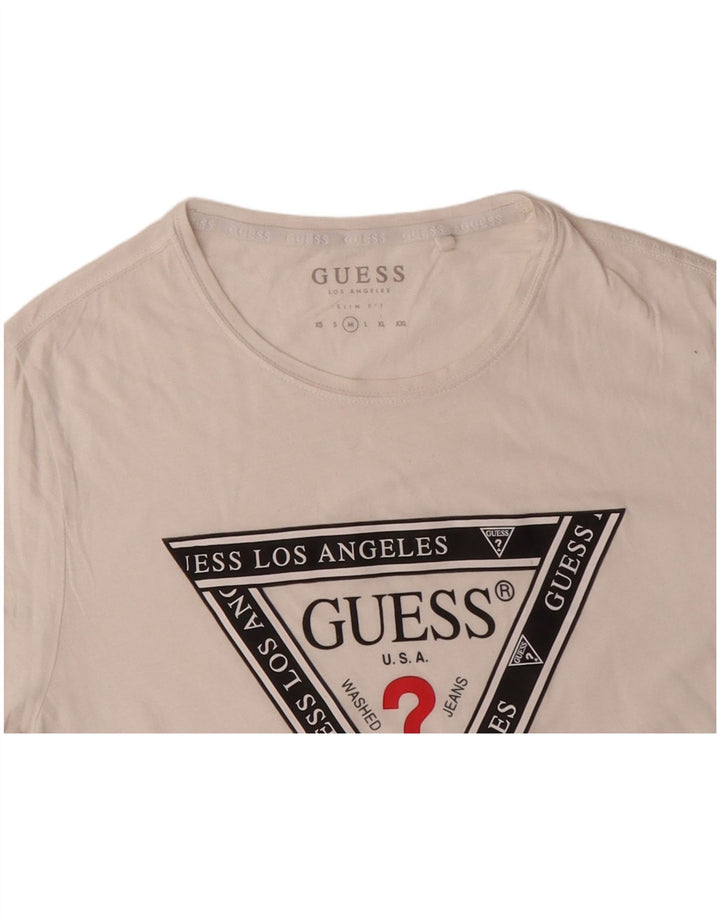 T-shirt grafica da uomo slim fit GUESS in cotone bianco sporco medio
