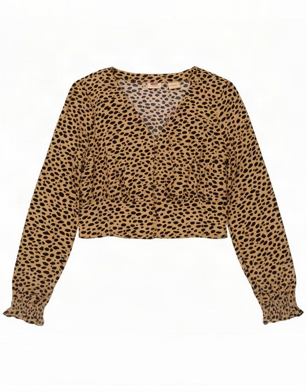 Levi's Womens Cardigan Top UK 10 Small Beige Animal Print Polyester