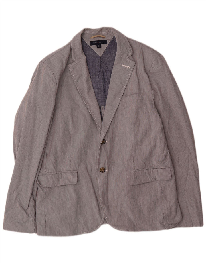 Giacca blazer a 2 bottoni da uomo Tommy Hilfiger UK 42 XL cotone gessato grigio