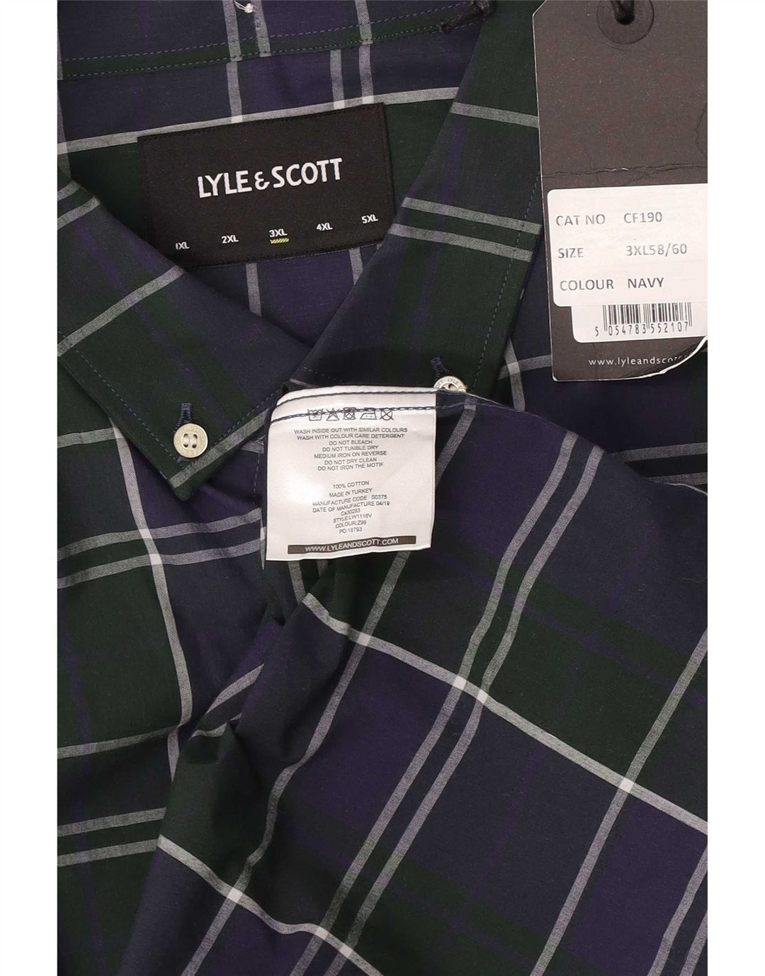 Camicia da uomo Lyle & Scott 3XL cotone a quadri blu navy