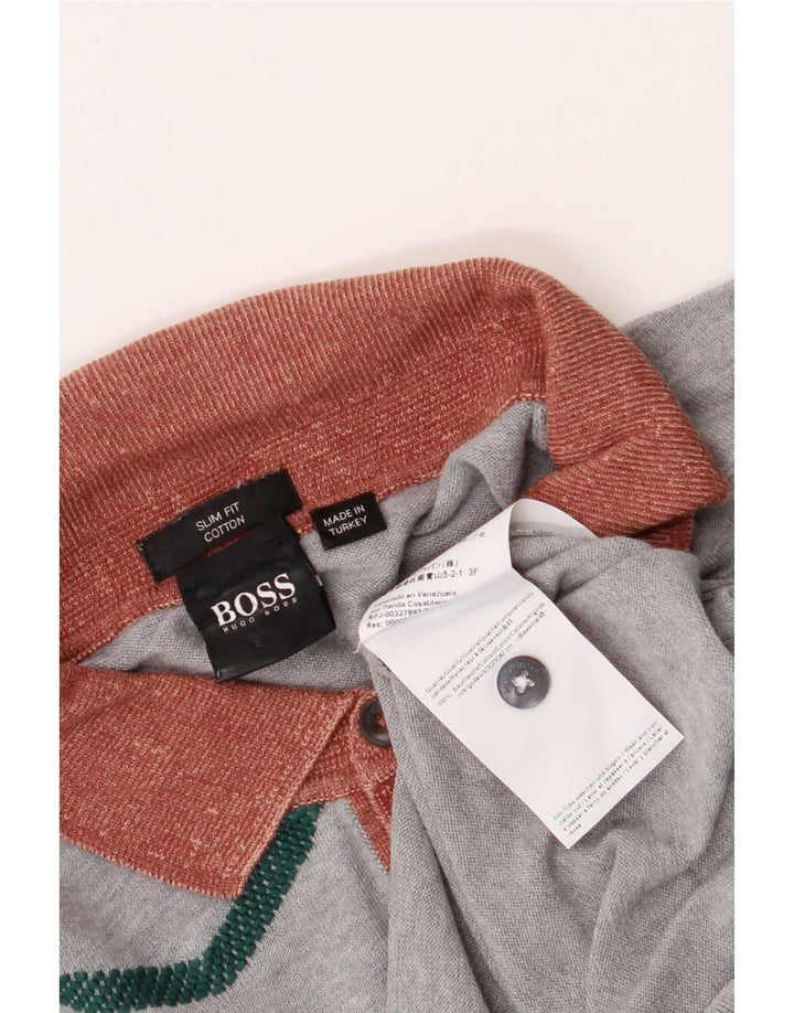 Hugo Boss Maglione da uomo a maniche corte con collo a polo Maglione grigio medio Chevron