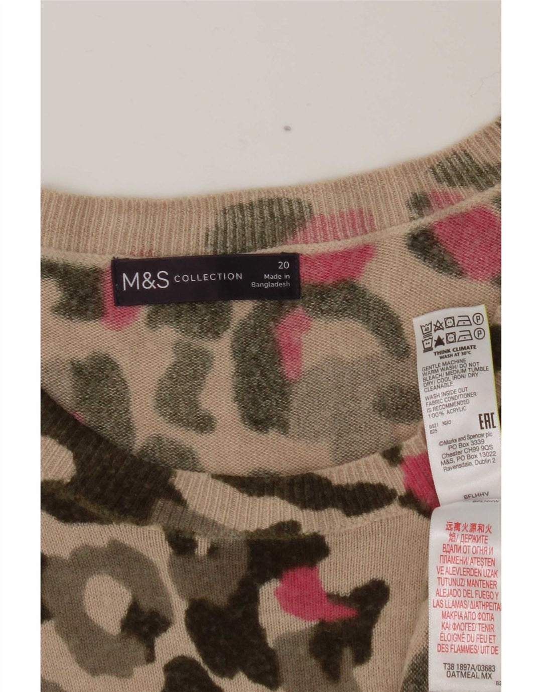 Maglione da donna con scollo a barca con motivo astratto Marks & Spencer UK 20 2XL