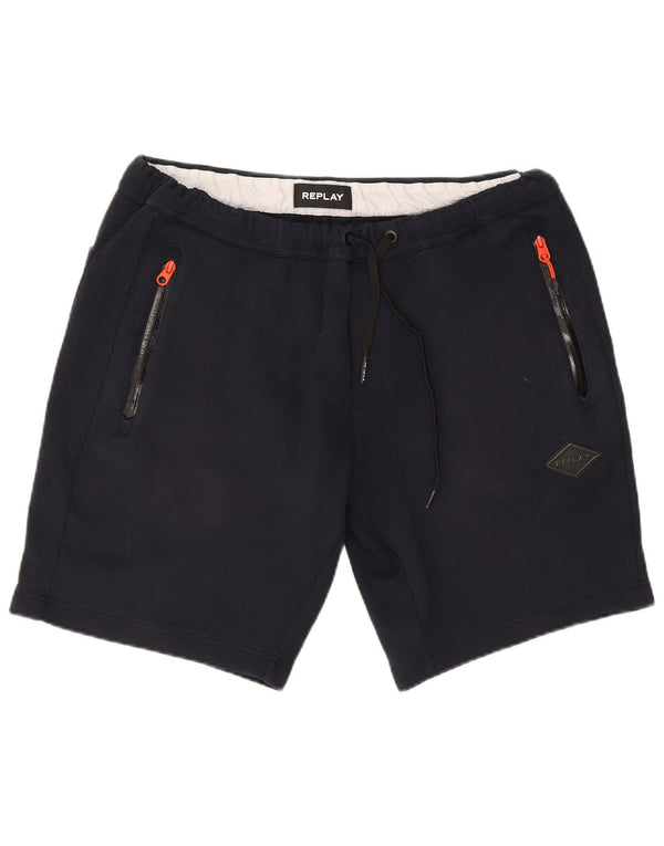 Pantaloncini sportivi grafici da uomo Replay XL in cotone blu navy