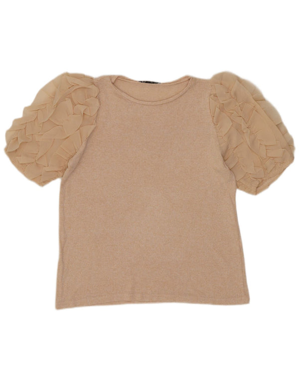 Top Blusa Donna Zara UK 12 Beige Medio