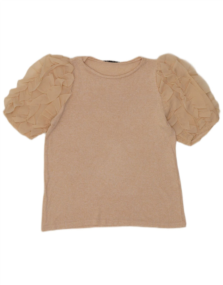 Top Blusa Donna Zara UK 12 Beige Medio