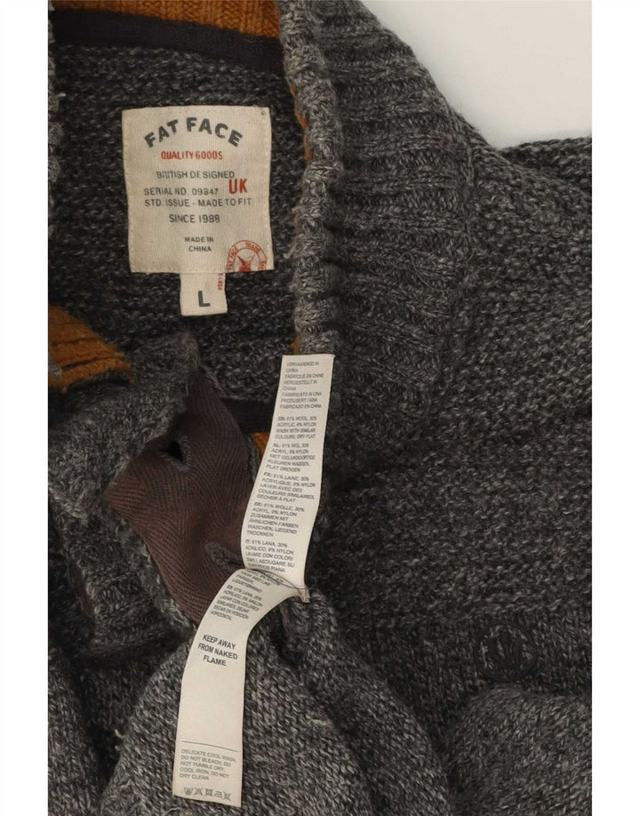 Maglione da uomo con collo abbottonato Fat Face, grande lana screziata grigia