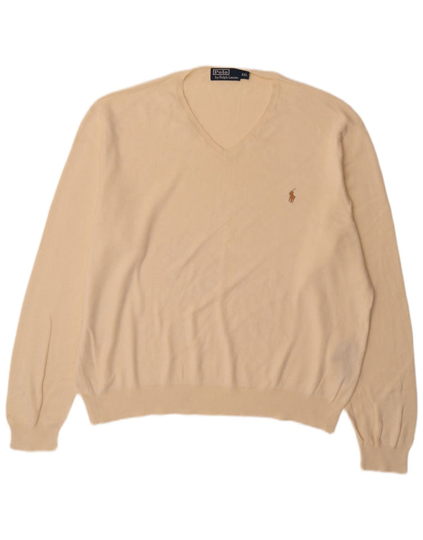 Maglione maglione con scollo a V da uomo Polo Ralph Lauren 2XL cotone beige