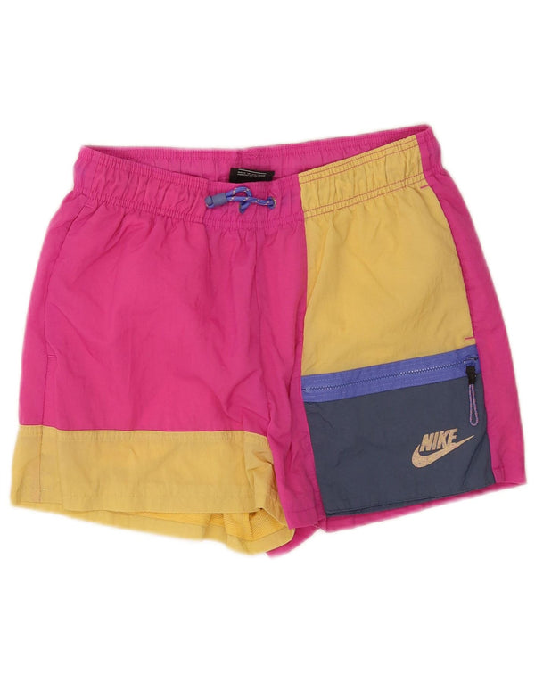 Pantaloncini sportivi Nike da uomo in nylon color block rosa medio