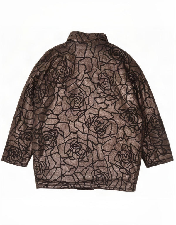Soprabito oversize da donna vintage con maniche a 3/4 UK 14 medio nero floreale