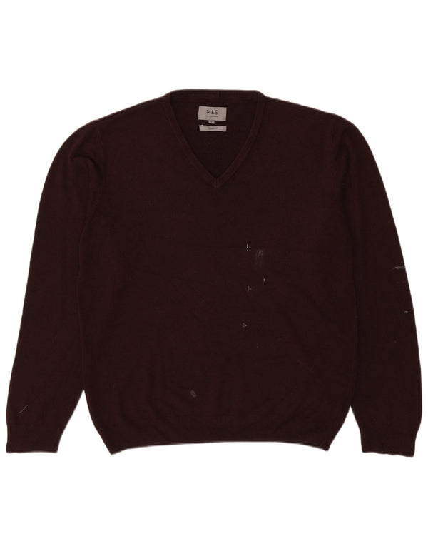 Maglione da uomo con scollo a V Marks & Spencer grande in acrilico marrone