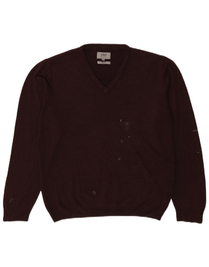 Maglione da uomo con scollo a V Marks & Spencer grande in acrilico marrone