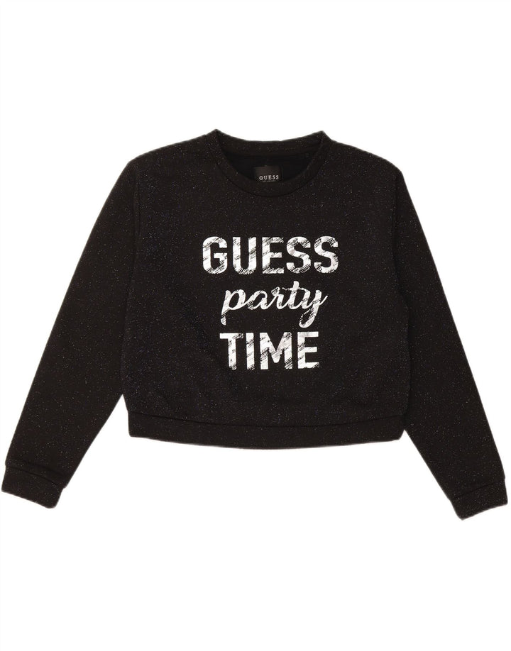GUESS Donna Felpa Corta Oversize Maglione UK 10 Piccola Nera Macchiata
