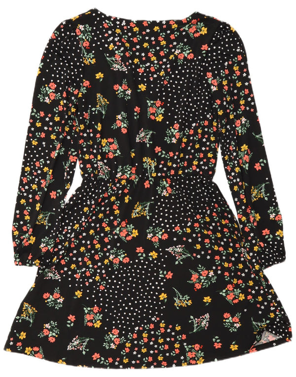 Abito a trapezio a maniche lunghe da donna Oasis UK 6 XS poliestere floreale nero