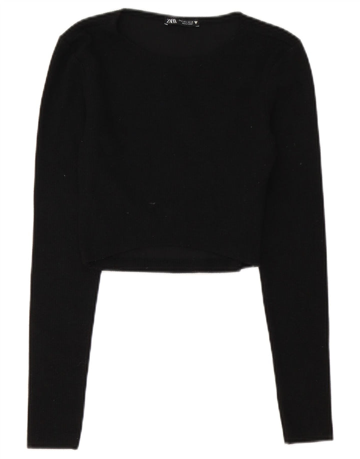 Top corto da donna Zara a maniche lunghe UK 8 piccolo poliestere nero