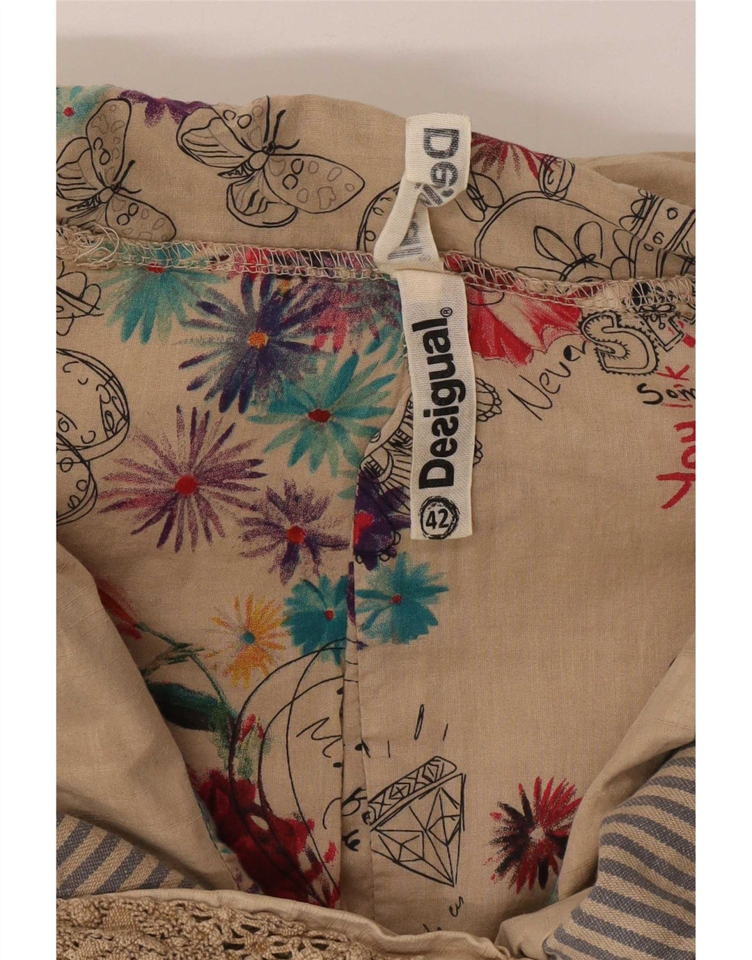 Desigual Giacca da donna con zip intera corta corta EU 42 Large Beige Cotton
