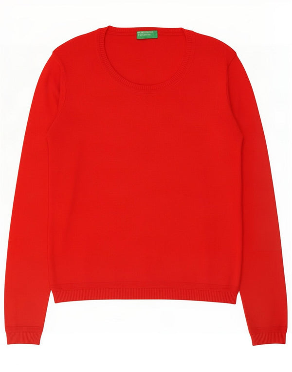 Benetton Maglione da donna con scollo a barchetta UK 12 Rosso medio Cotone