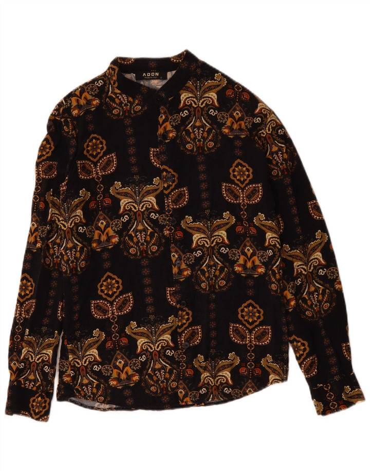 ADON Camicia da uomo piccola nera con motivo cachemire