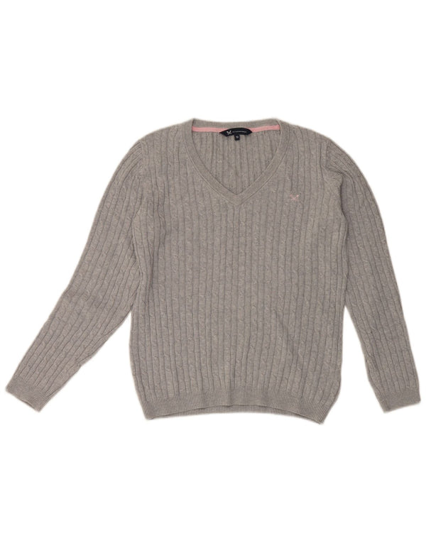 Crew Clothing Maglione da donna con scollo a V UK 12 Cotone grigio medio