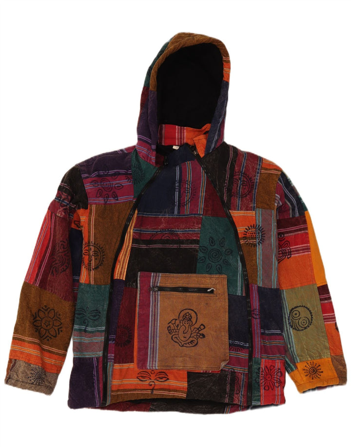 Giacca anorak vintage da uomo con cappuccio UK 36 Piccolo patchwork multicolore azteco