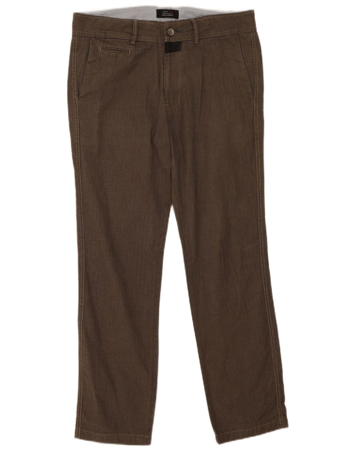 Pantaloni chino dritti da uomo Zara EU 40 medi W31 L30 grigio a spina di pesce