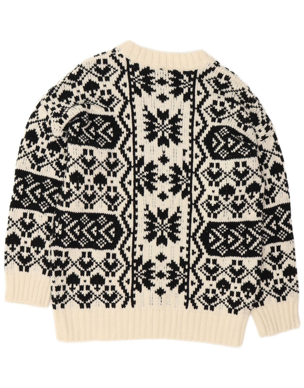 STEFANEL Womens Boat Neck Jumper Sweater UK 14 Large Off White Fair Isle