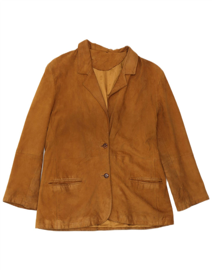Giacca blazer vintage da donna in pelle scamosciata a 2 bottoni IT 50 XL Marrone