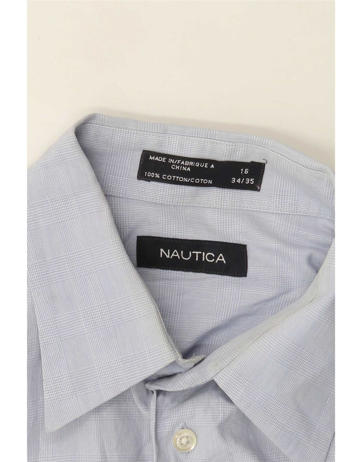 Camicia da uomo Nautica taglia 16 grande cotone pied de poule blu