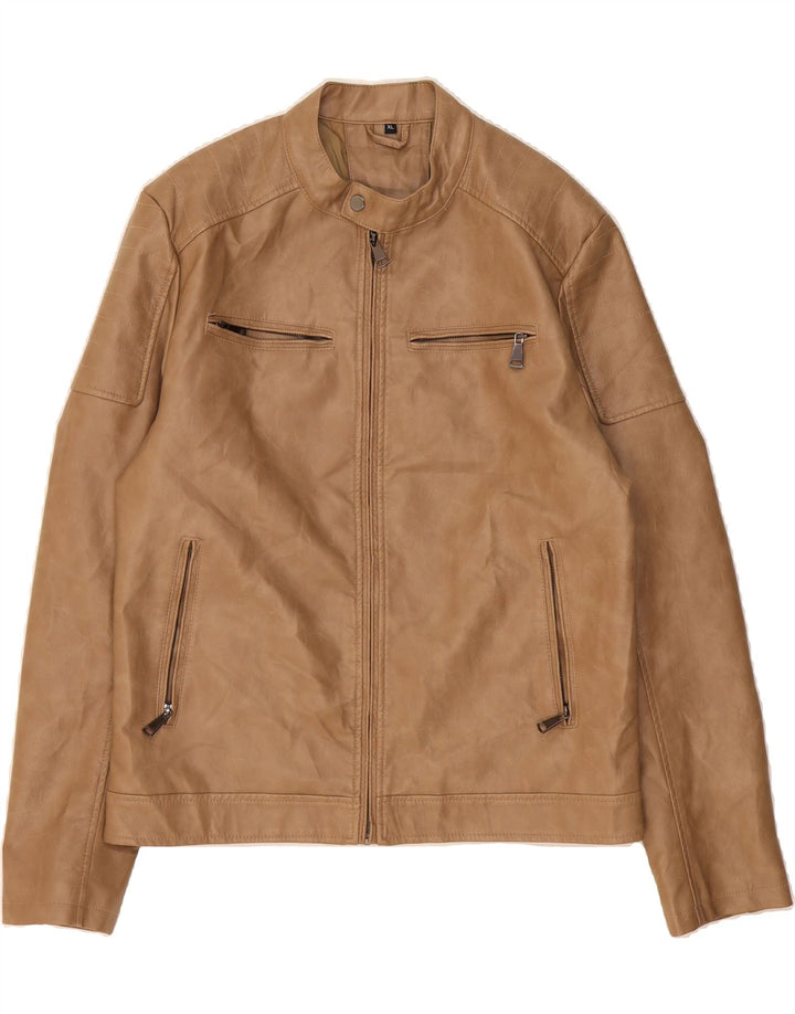 VINTAGE Mens Bomber Leather Jacket UK 42 XL Beige Polyurethane Vintage Vintage and Second-Hand Vintage from Messina Hembry 