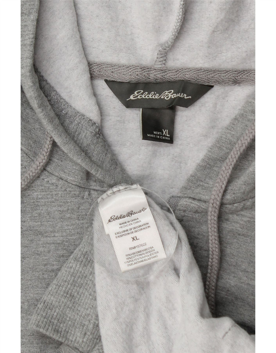 EDDIE BAUER Felpa con cappuccio e zip da uomo XL in viscosa grigia