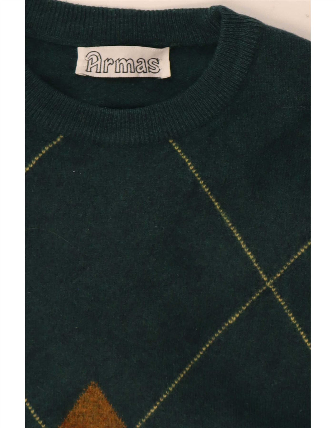 Maglione maglione girocollo da uomo vintage verde medio a rombi/diamante