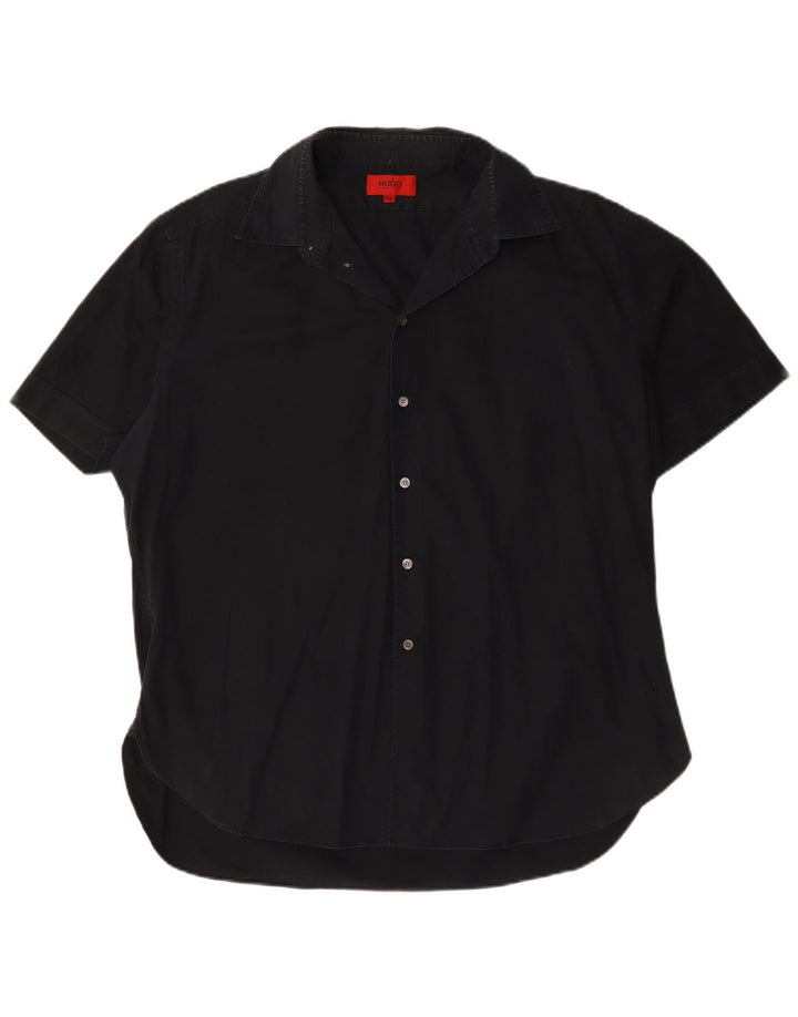 Camicia a maniche corte da uomo Hugo Boss XL in cotone nero