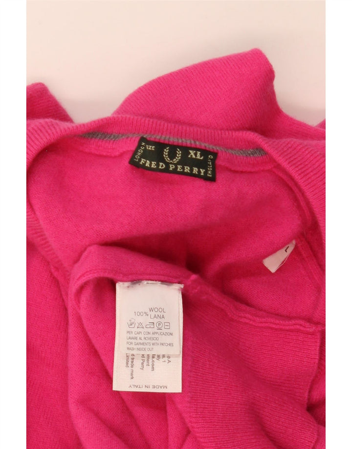 Maglione maglione con scollo a V da donna Fred Perry UK 18 XL Lana rosa