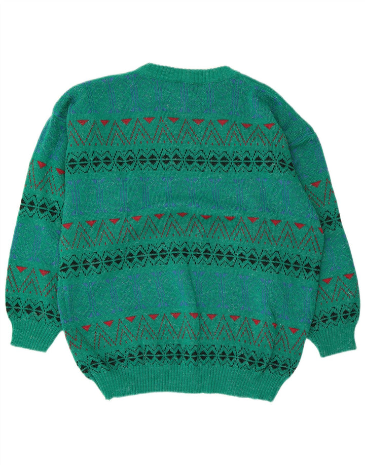 Maglione girocollo da uomo vintage in acrilico geometrico verde medio