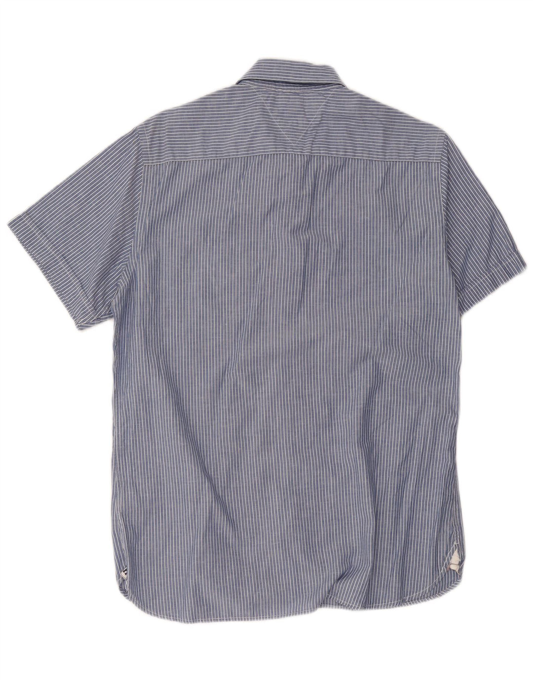 Camicia a maniche corte da uomo Tommy Hilfiger in cotone gessato blu medio