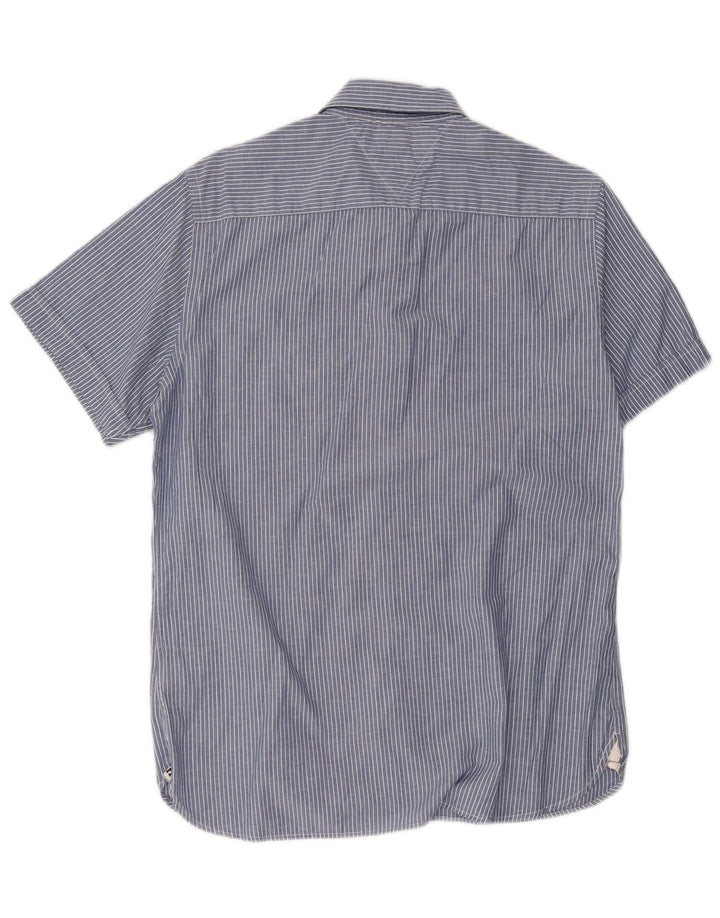 Camicia a maniche corte da uomo Tommy Hilfiger in cotone gessato blu medio