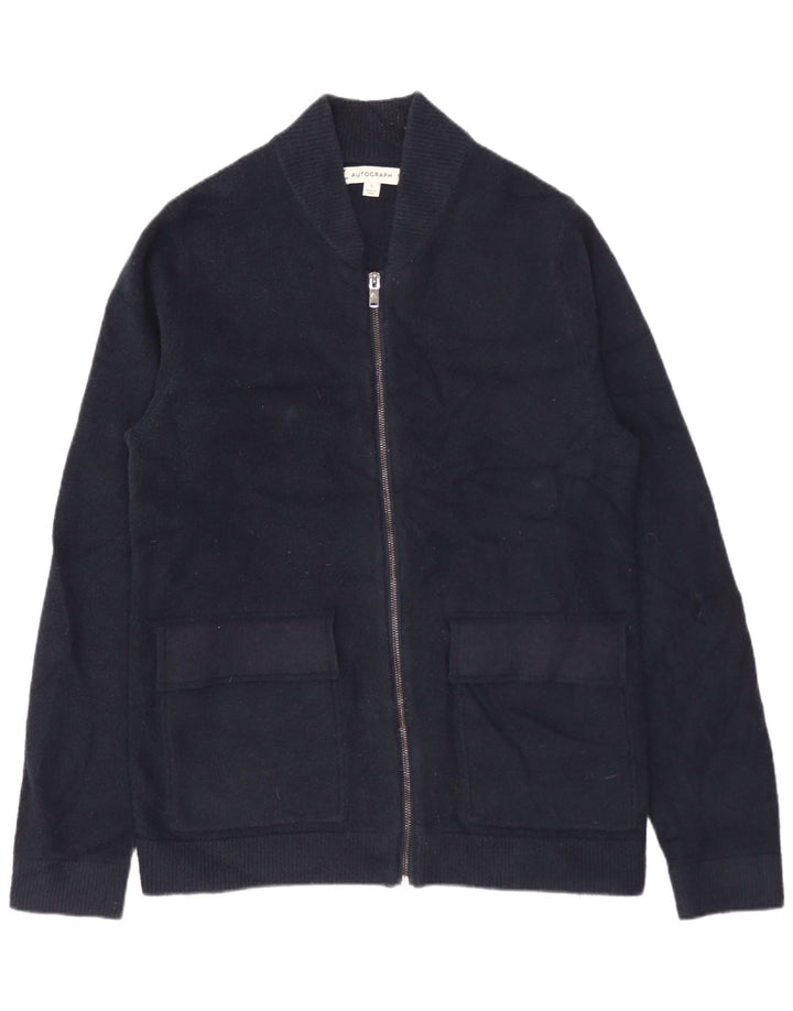 MARKS & SPENCER Maglione cardigan autografo da uomo piccolo blu navy in poliammide