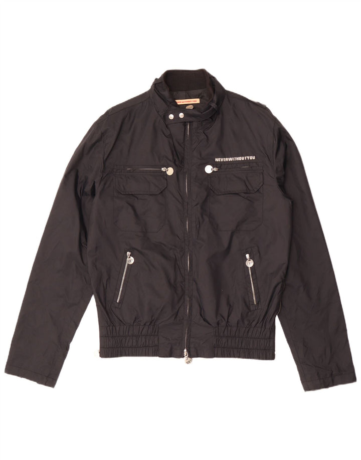 Giacca utility grafica da uomo vintage UK 40 grande nylon nero