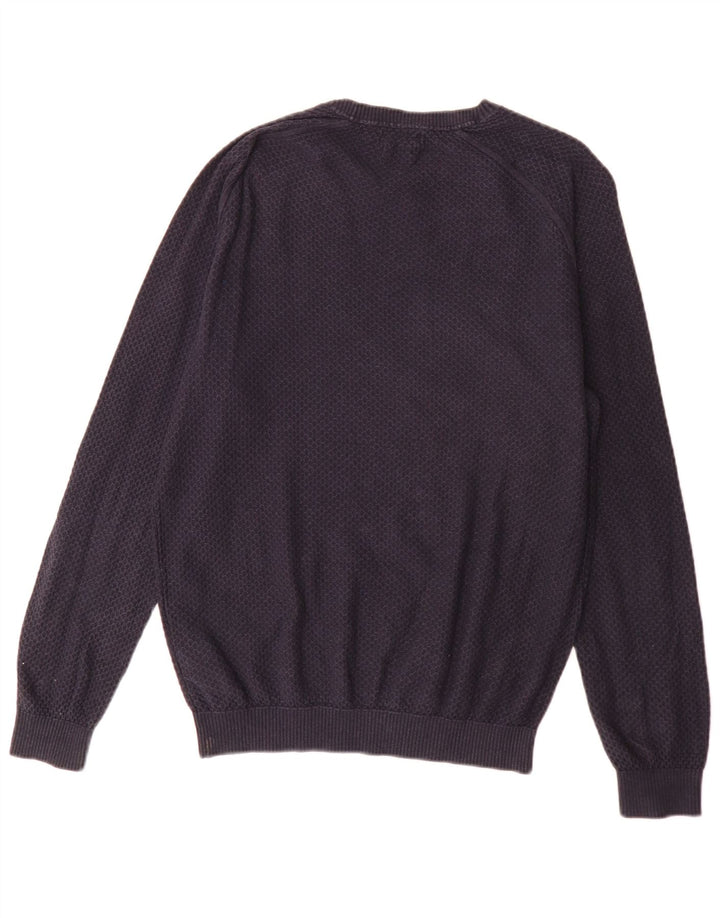 Massimo Dutti Maglione da uomo con scollo a barchetta, grande, in cotone blu navy