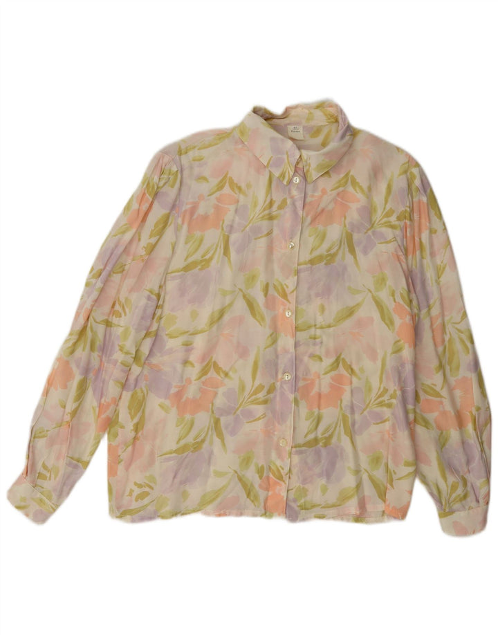 Camicetta camicia vintage da donna EU 42 grande viscosa floreale multicolore