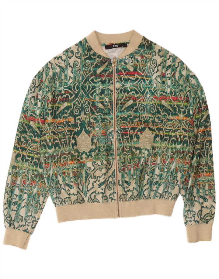 Giubbotto bomber vintage da donna EU 38 verde medio con motivo cachemire