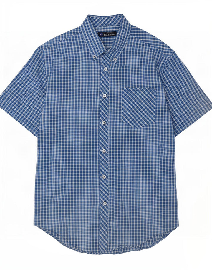 Camicia a maniche corte da uomo Ben Sherman in cotone a quadri blu medio
