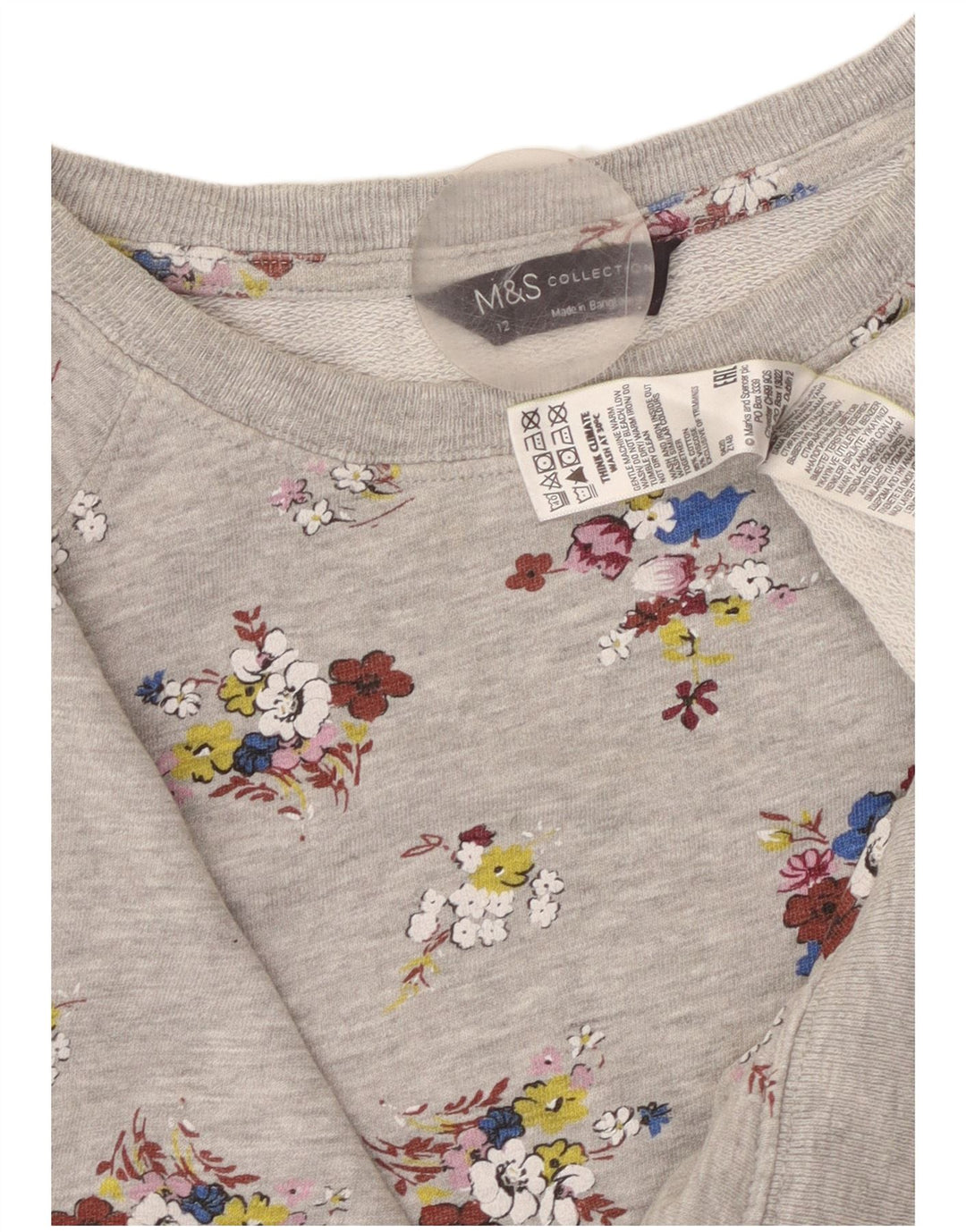 MARKS & SPENCER Felpa corta da donna Maglione UK 12 Grigio medio floreale