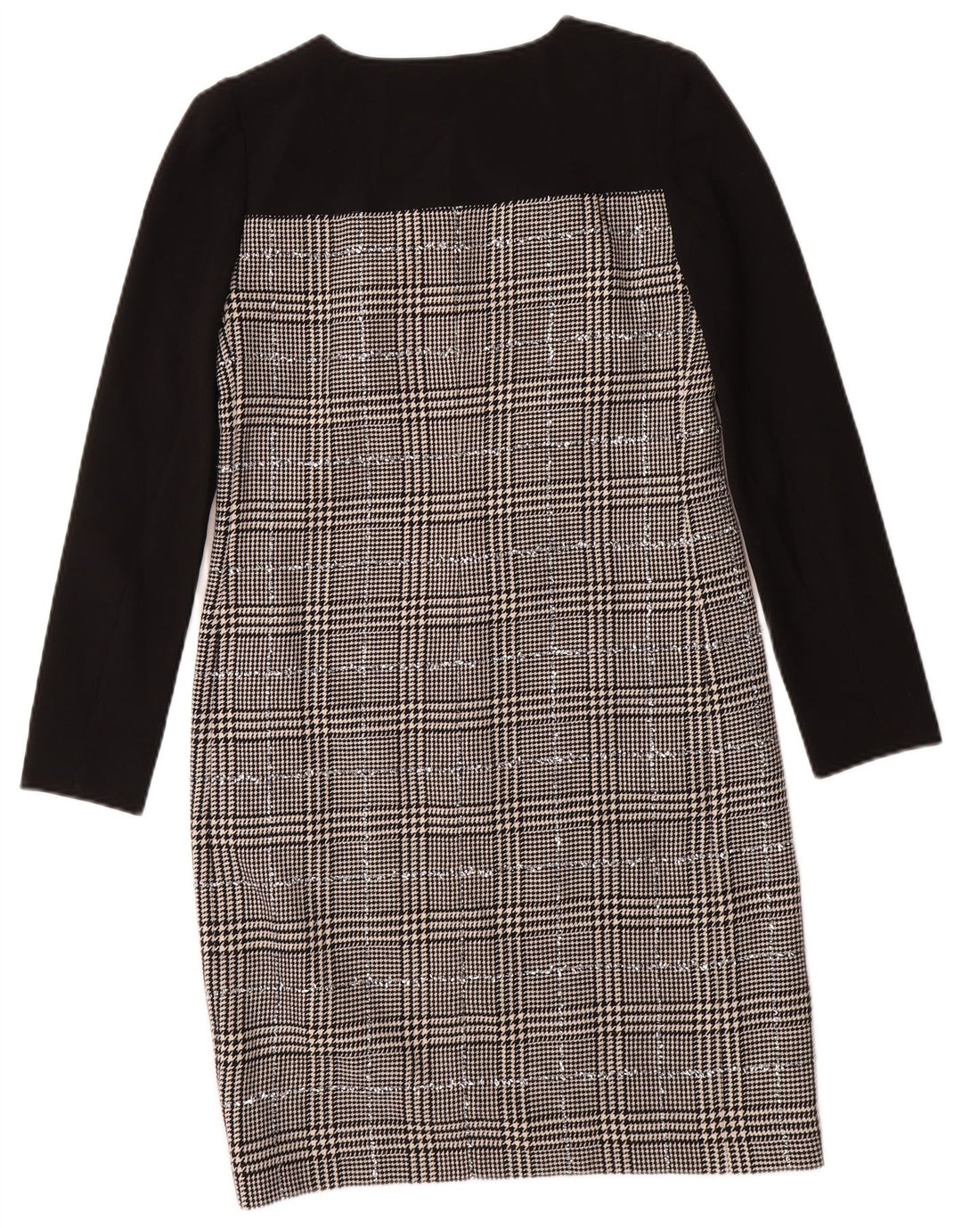 JAEGER Abito tubino a maniche lunghe da donna UK 8 piccolo in lana pied de poule nera