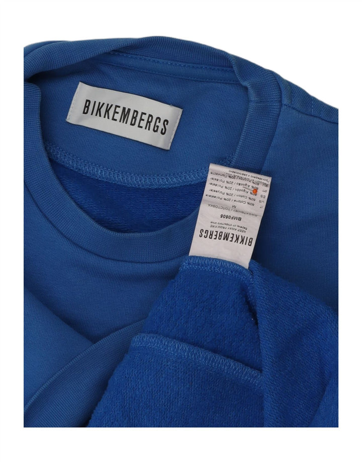 BIKKEMBERGS Mens Sweatshirt Jumper Medium Blue Colourblock Cotton Vintage Bikkembergs and Second-Hand Bikkembergs from Messina Hembry 