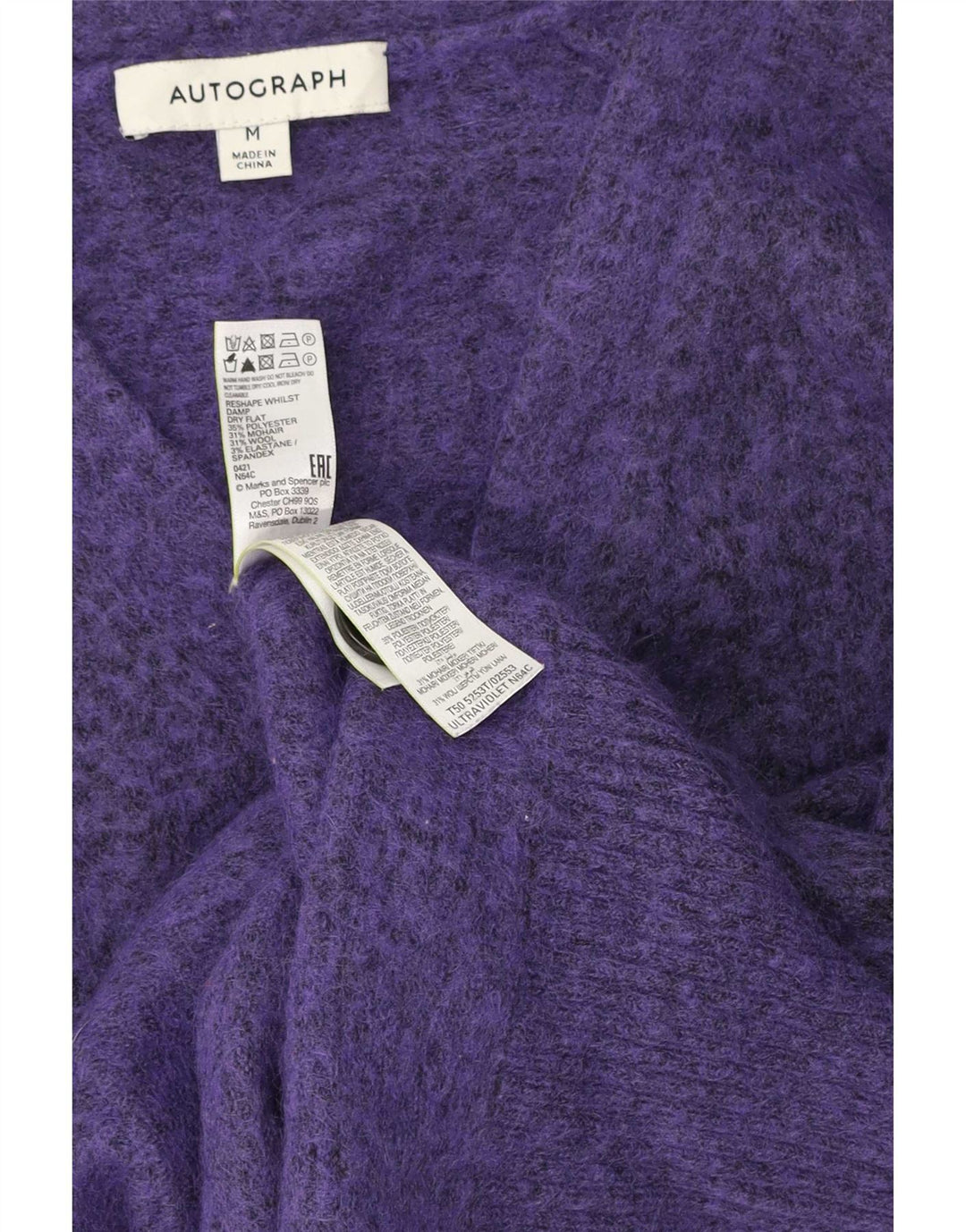Maglione cardigan autografo da donna Marks & Spencer UK 14 viola medio